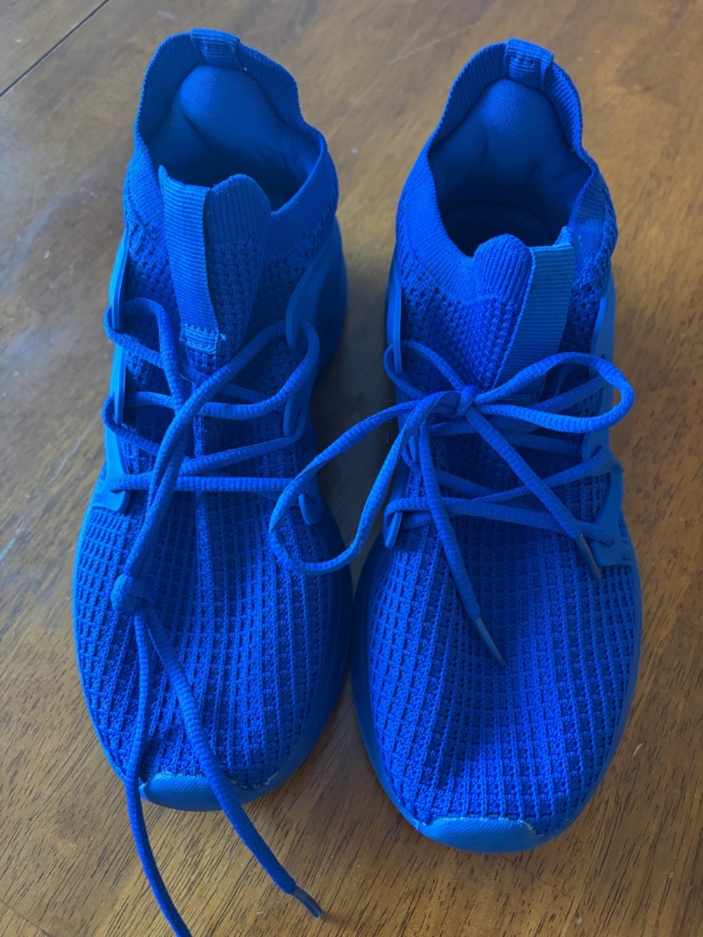 Bright Electric Blue Knit Lace-Up Sneakers - Picture 2 of 10